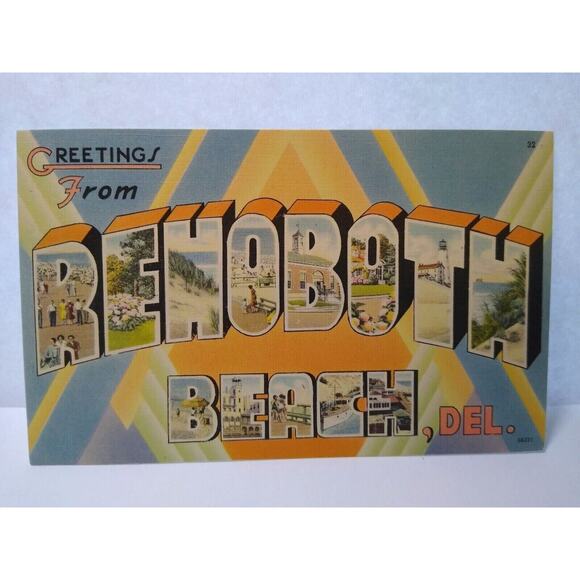 Greetings From Rehoboth Beach Delaware Large Big Letter Postcard Linen Edwards - Picture 1 of 2
